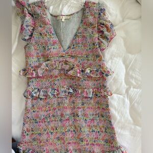LoveShackFancy Multicolor Floral Mini Dress